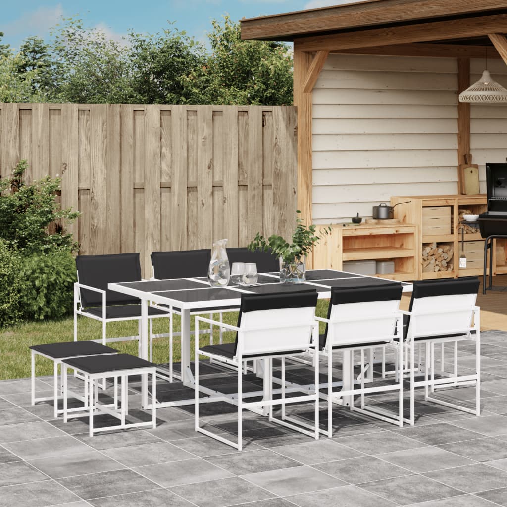 vidaXL Set mobilier de grădină, 11 piese, cu perne, alb, textilenă vidaXL Set mobilier de grădină, 11 piese, cu perne, alb, textilenă