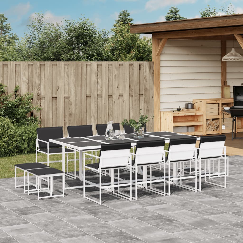 vidaXL Set mobilier de grădină, 13 piese, cu perne, alb, textilenă vidaXL Set mobilier de grădină, 13 piese, cu perne, alb, textilenă