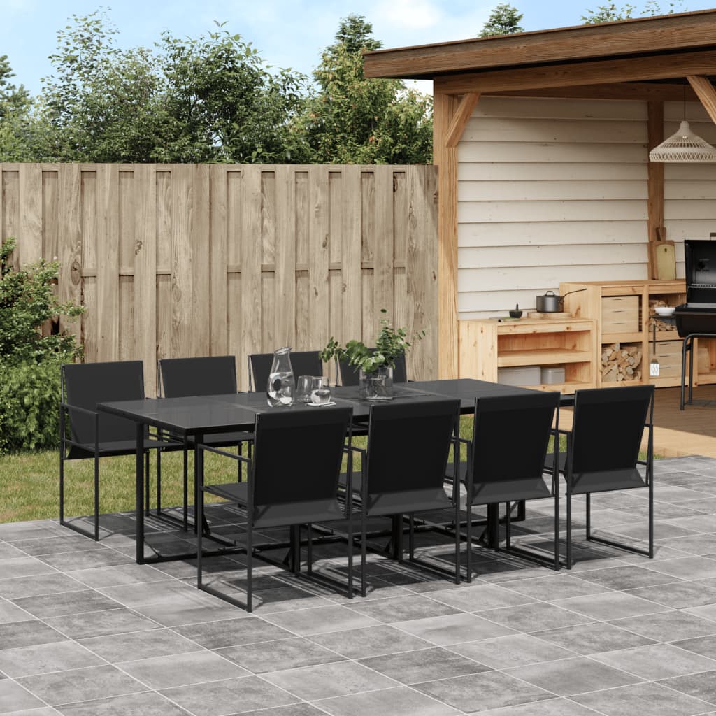 vidaXL Set mobilier de grădină, 9 piese, negru, textilenă vidaXL Set mobilier de grădină, 9 piese, negru, textilenă