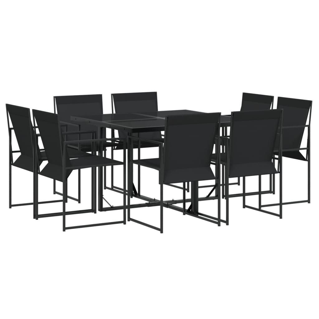 vidaXL Set mobilier de grădină, 9 piese, negru, textilenă vidaXL Set mobilier de grădină, 9 piese, negru, textilenă