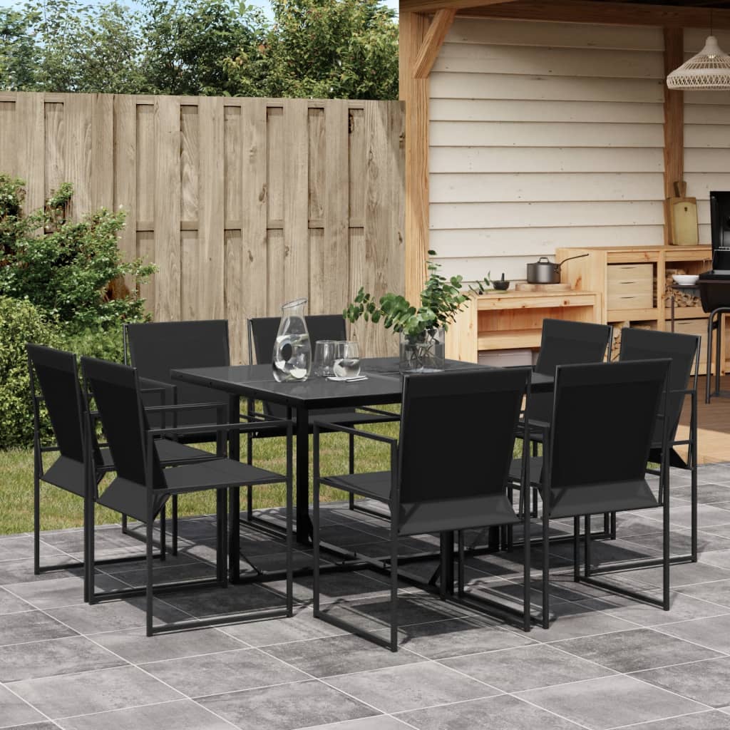 vidaXL Set mobilier de grădină, 9 piese, negru, textilenă vidaXL Set mobilier de grădină, 9 piese, negru, textilenă
