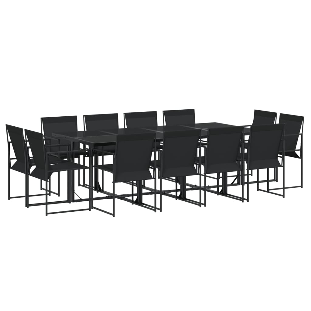 vidaXL Set mobilier de grădină, 13 piese, negru, textilenă