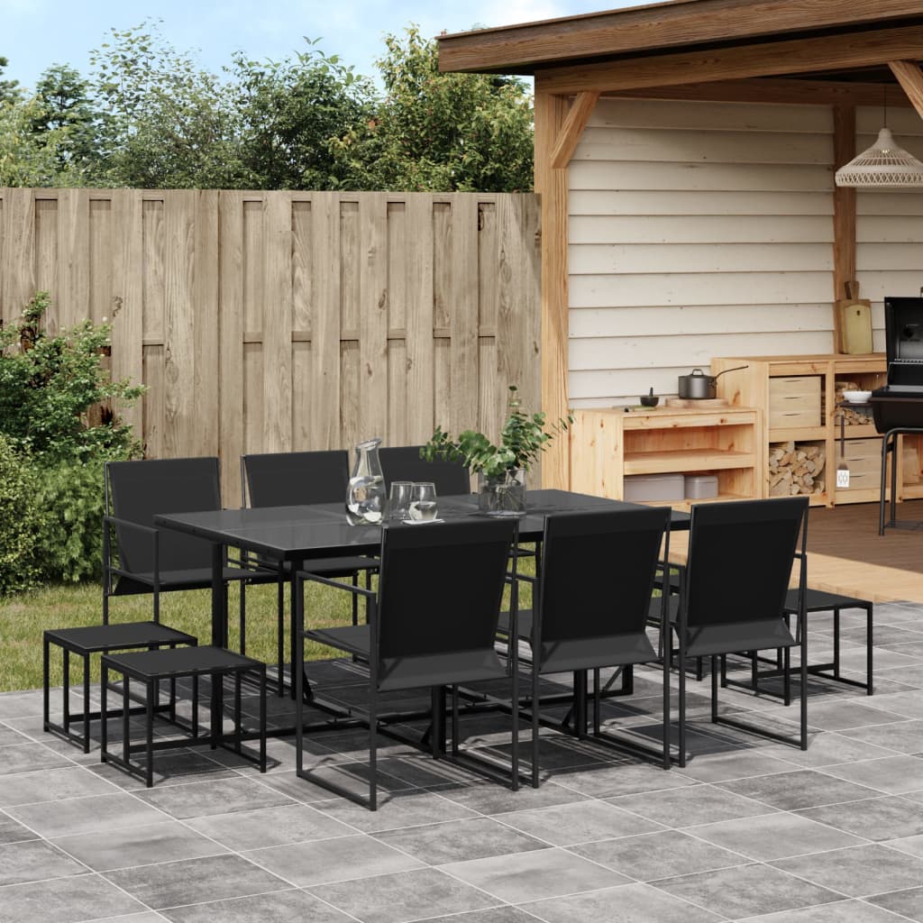 vidaXL Set mobilier de grădină, 11 piese, negru, textilenă vidaXL Set mobilier de grădină, 11 piese, negru, textilenă