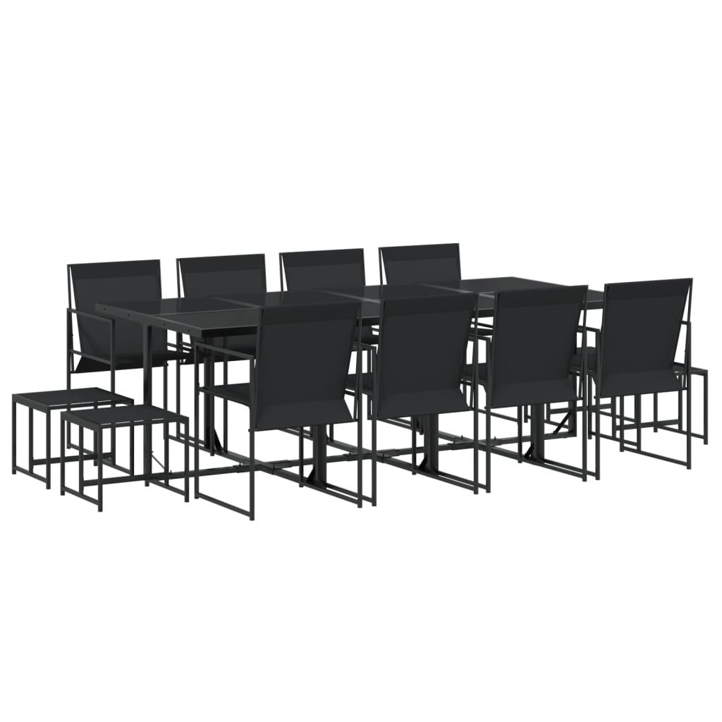 vidaXL Set mobilier de grădină, 13 piese, negru, textilenă