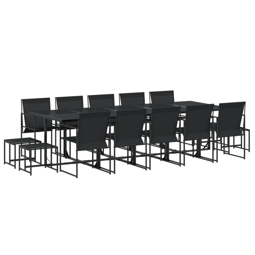 vidaXL Set mobilier de grădină, 15 piese, negru, textilenă