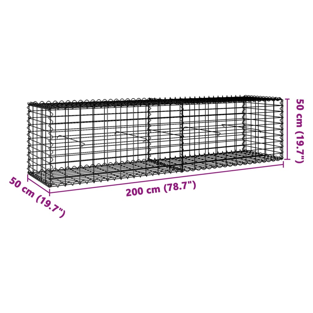 vidaXL Coș gabion cu capac, 200x50x50 cm, fier galvanizat vidaXL Coș gabion cu capac, 200x50x50 cm, fier galvanizat