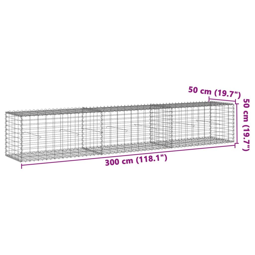 vidaXL Coș gabion cu capac, 300x50x50 cm, fier galvanizat vidaXL Coș gabion cu capac, 300x50x50 cm, fier galvanizat