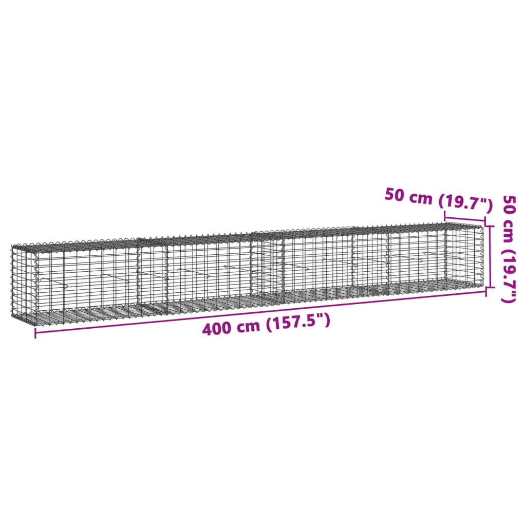 vidaXL Coș gabion cu capac, argintiu, 400x50x50 cm, fier galvanizat
