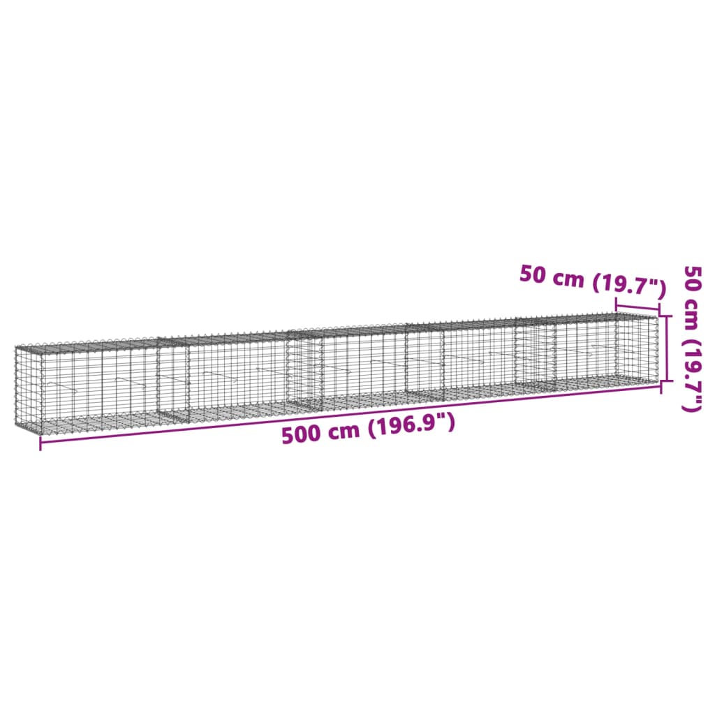 vidaXL Coș gabion cu capac, argintiu, 500x50x50 cm, fier galvanizat vidaXL Coș gabion cu capac, argintiu, 500x50x50 cm, fier galvanizat