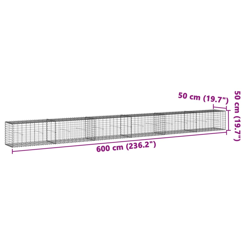 vidaXL Coș gabion cu capac, argintiu, 600x50x50 cm, fier galvanizat vidaXL Coș gabion cu capac, argintiu, 600x50x50 cm, fier galvanizat