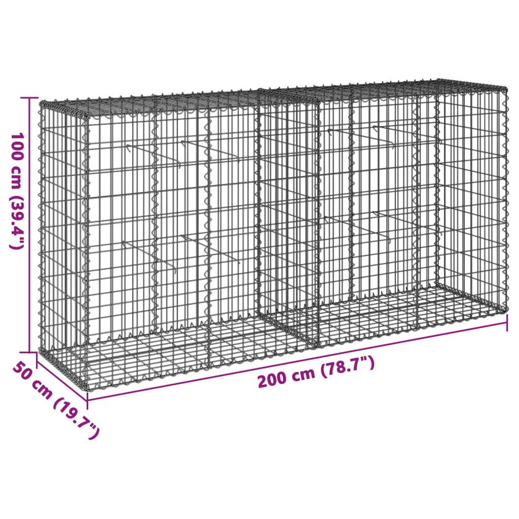 vidaXL Coș gabion cu capac, 200x50x100 cm, fier galvanizat vidaXL Coș gabion cu capac, 200x50x100 cm, fier galvanizat