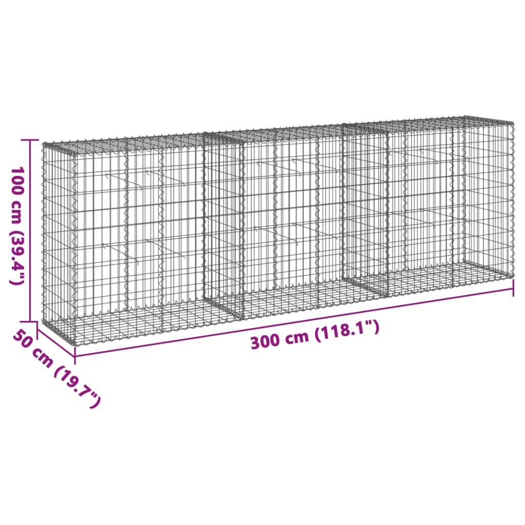 vidaXL Coș gabion cu capac, 300x50x100 cm, fier galvanizat