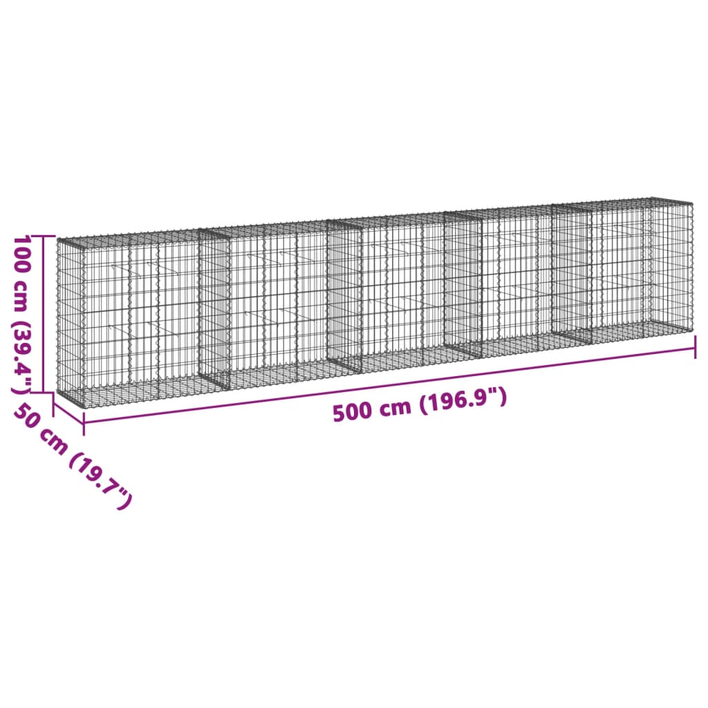 vidaXL Coș gabion cu capac, 500x50x100 cm, fier galvanizat vidaXL Coș gabion cu capac, 500x50x100 cm, fier galvanizat