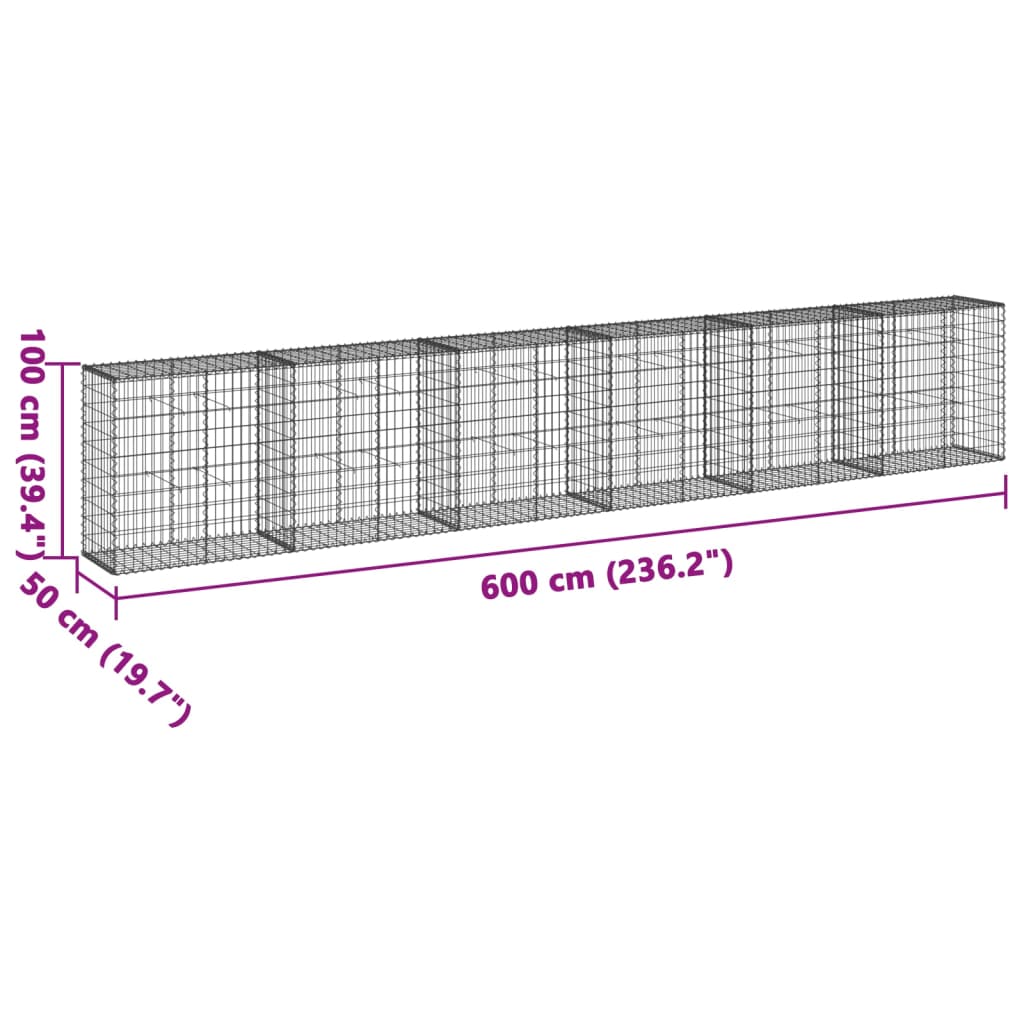 vidaXL Coș gabion cu capac, argintiu, 600x50x100 cm, fier galvanizat vidaXL Coș gabion cu capac, argintiu, 600x50x100 cm, fier galvanizat