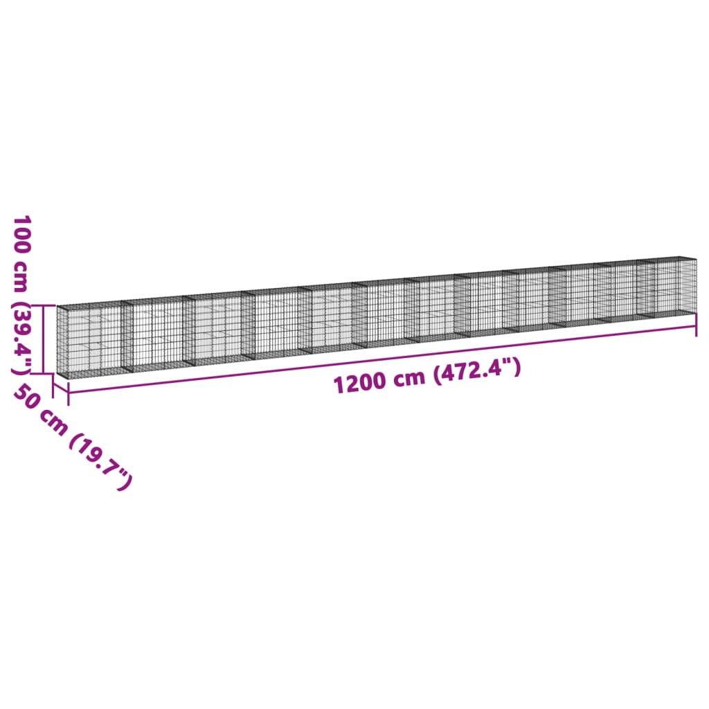 vidaXL Coș gabion cu capac, 1200x50x100 cm, fier galvanizat vidaXL Coș gabion cu capac, 1200x50x100 cm, fier galvanizat