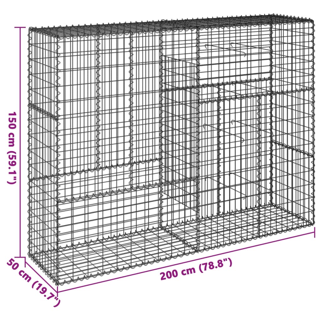 vidaXL Coș gabion cu capac, 200x50x150 cm, fier galvanizat vidaXL Coș gabion cu capac, 200x50x150 cm, fier galvanizat
