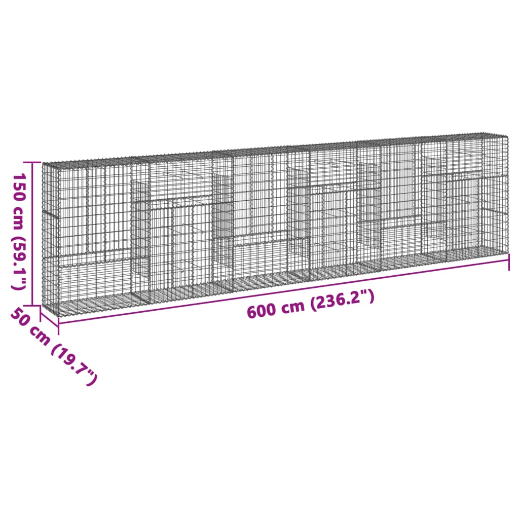 vidaXL Coș gabion cu capac, 600x50x150 cm, fier galvanizat
