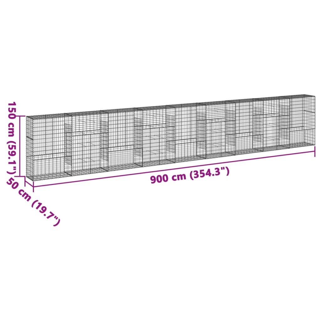 vidaXL Coș gabion cu capac, 900x50x150 cm, fier galvanizat vidaXL Coș gabion cu capac, 900x50x150 cm, fier galvanizat