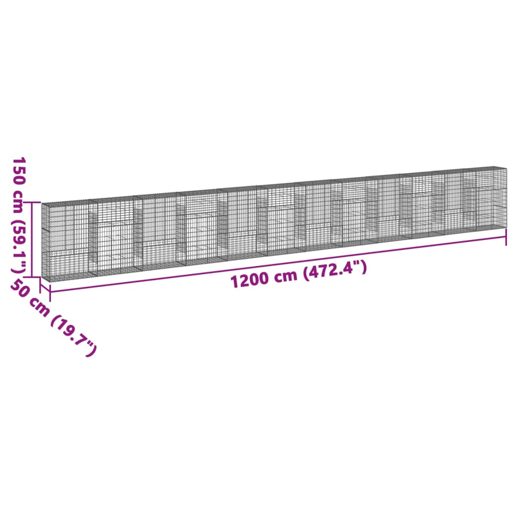 vidaXL Coș gabion cu capac, 1200x50x150 cm, fier galvanizat vidaXL Coș gabion cu capac, 1200x50x150 cm, fier galvanizat