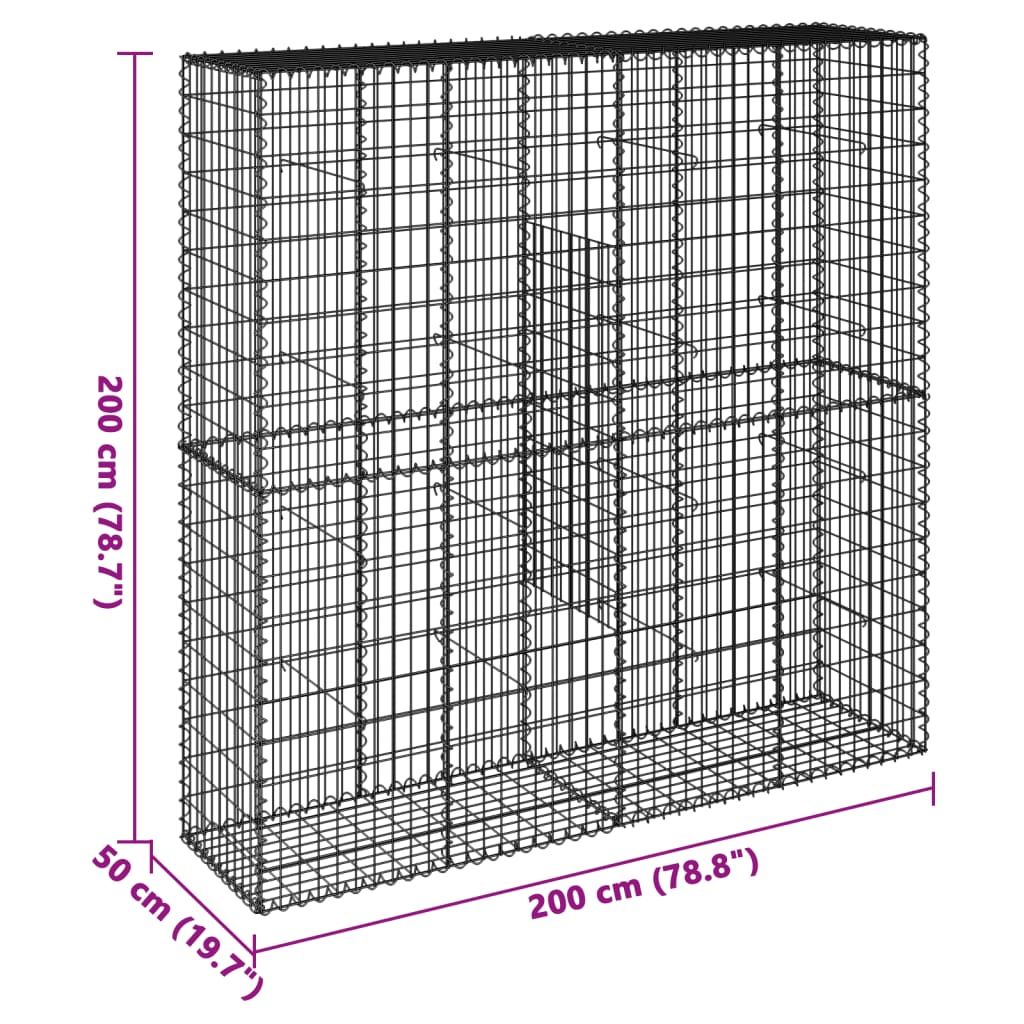 vidaXL Coș gabion cu capac, 200x50x200 cm, fier galvanizat vidaXL Coș gabion cu capac, 200x50x200 cm, fier galvanizat