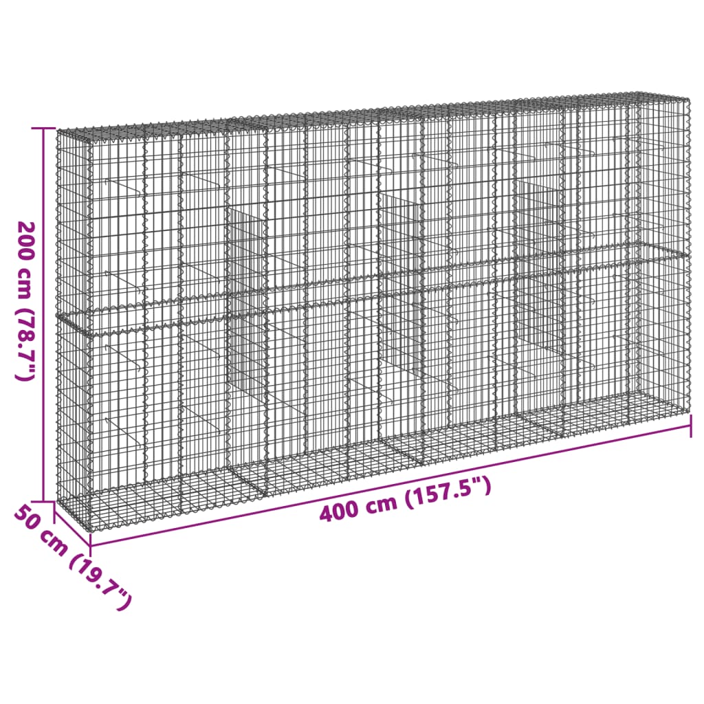 vidaXL Coș gabion cu capac, 400x50x200 cm, fier galvanizat