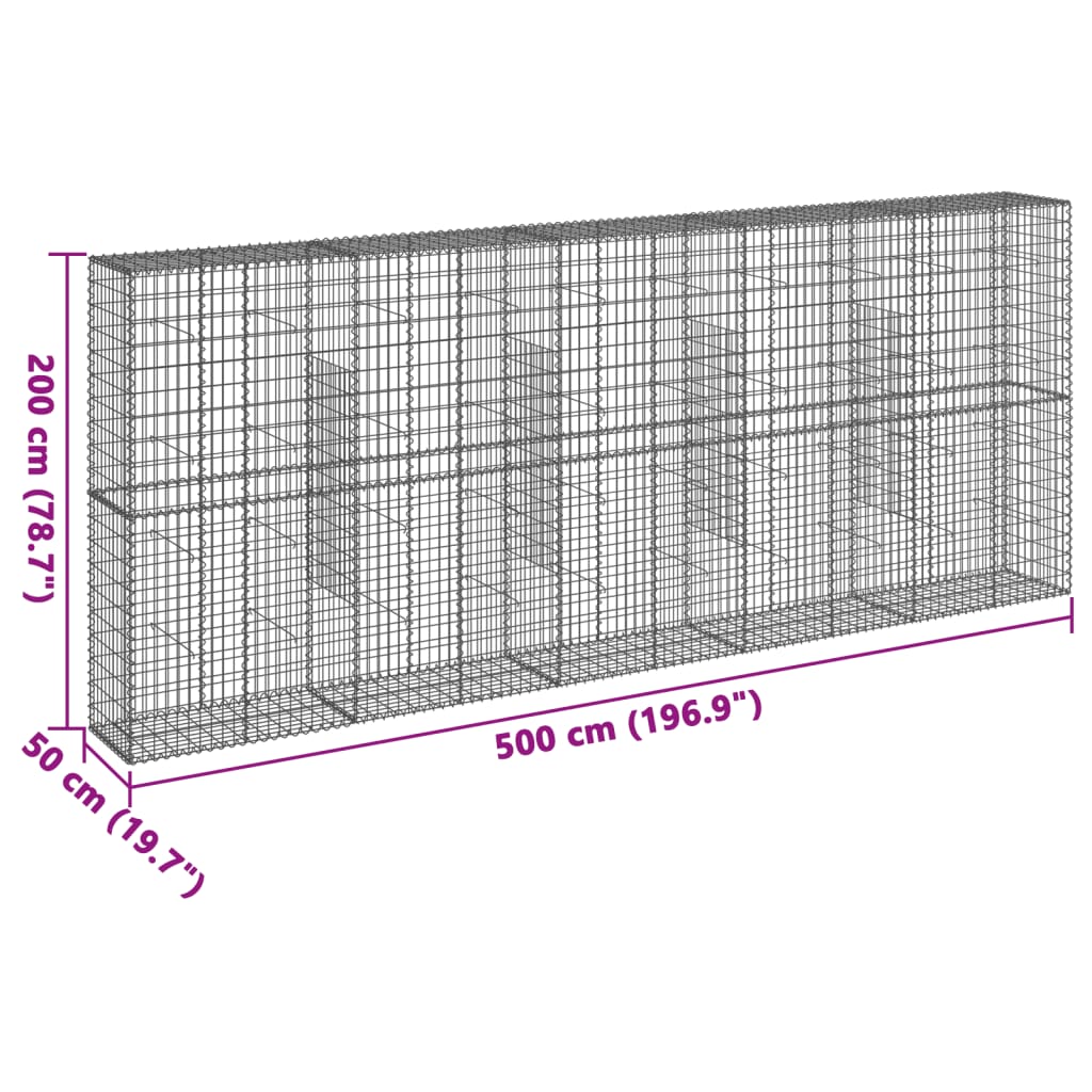 vidaXL Coș gabion cu capac, 500x50x200 cm, fier galvanizat vidaXL Coș gabion cu capac, 500x50x200 cm, fier galvanizat