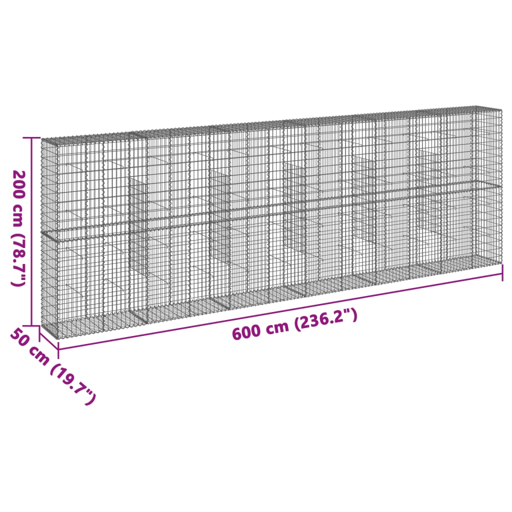 vidaXL Coș gabion cu capac, 600x50x200 cm, fier galvanizat vidaXL Coș gabion cu capac, 600x50x200 cm, fier galvanizat