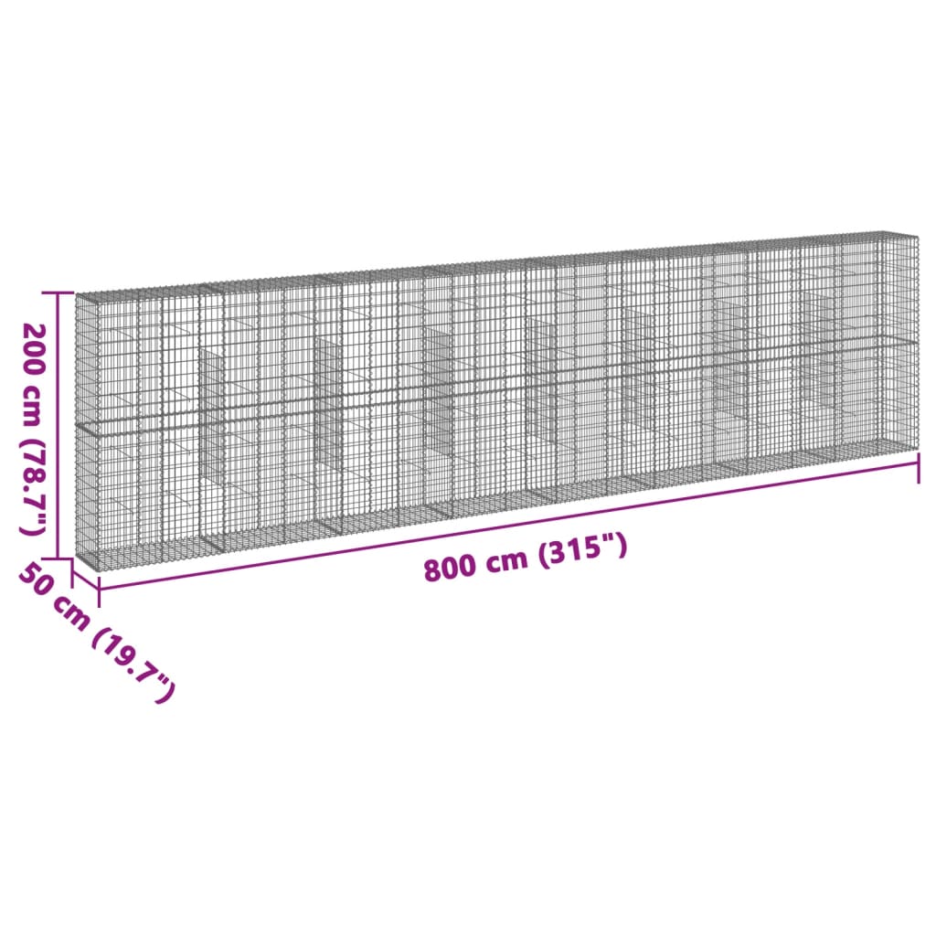 vidaXL Coș gabion cu capac, argintiu, 800x50x200 cm, fier galvanizat vidaXL Coș gabion cu capac, argintiu, 800x50x200 cm, fier galvanizat