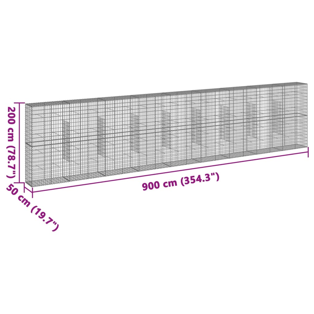 vidaXL Coș gabion cu capac, argintiu, 900x50x200 cm, fier galvanizat vidaXL Coș gabion cu capac, argintiu, 900x50x200 cm, fier galvanizat