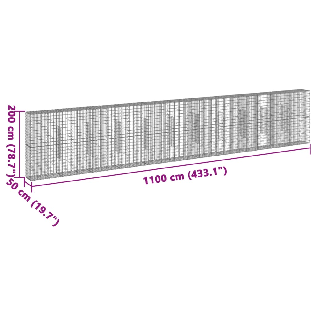 vidaXL Coș gabion cu capac, 1100x50x200 cm, fier galvanizat