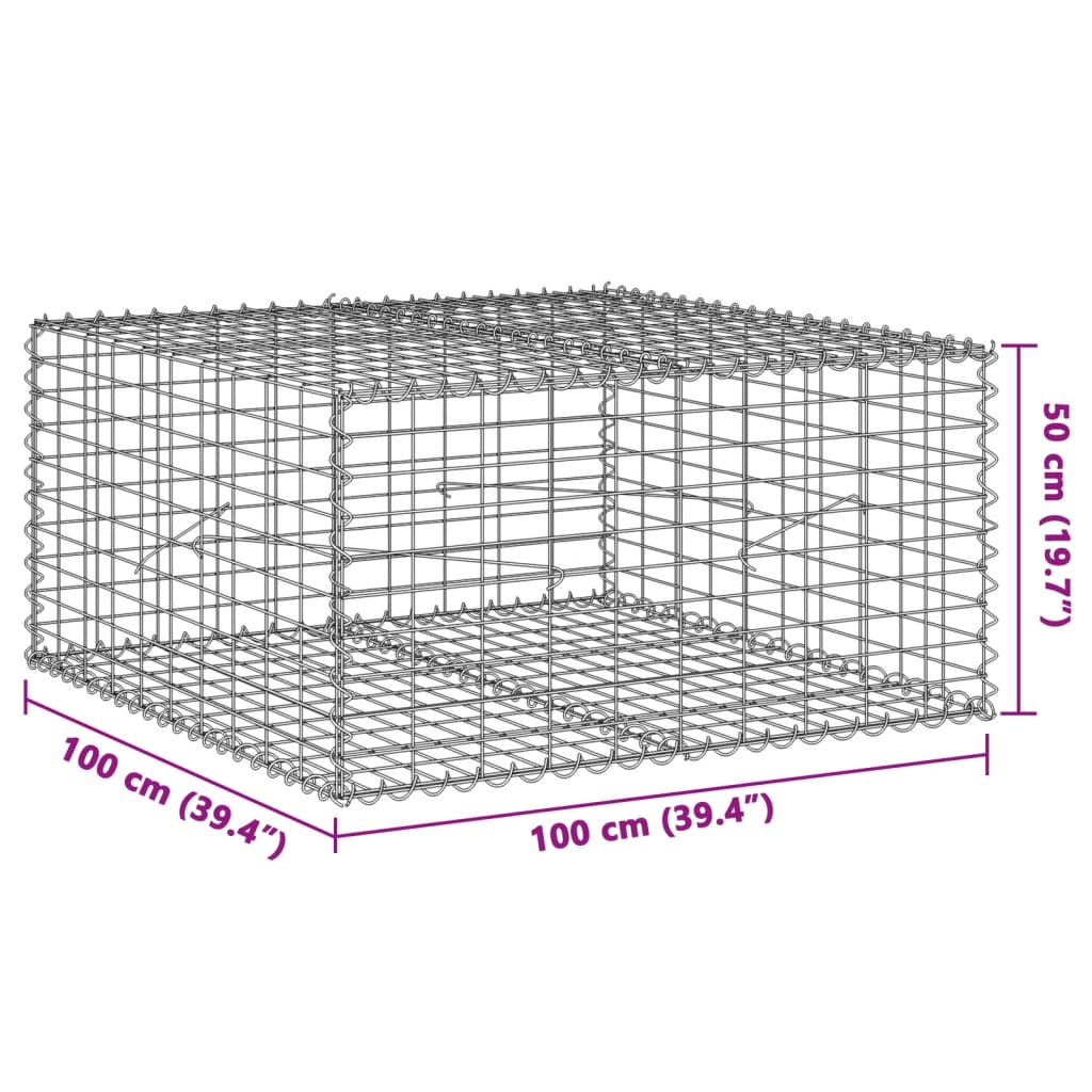 vidaXL Coș gabion cu capac, 100x100x50 cm, fier galvanizat vidaXL Coș gabion cu capac, 100x100x50 cm, fier galvanizat