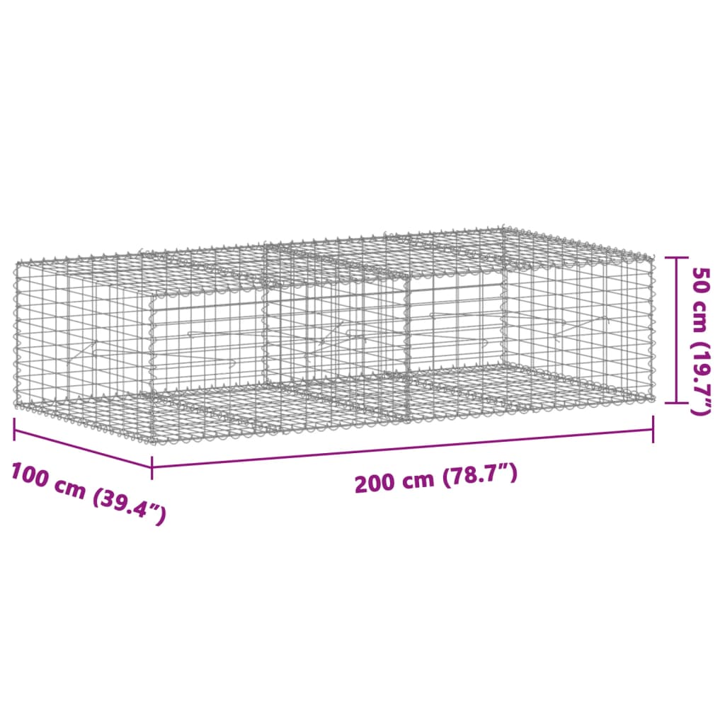 vidaXL Coș gabion cu capac, 200x100x50 cm, fier galvanizat