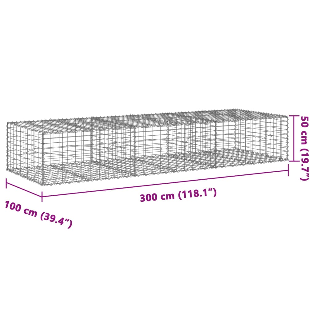 vidaXL Coș gabion cu capac, 300x100x50 cm, fier galvanizat vidaXL Coș gabion cu capac, 300x100x50 cm, fier galvanizat