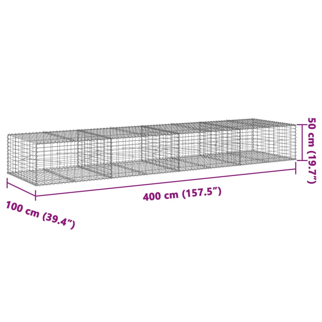 vidaXL Coș gabion cu capac, 400x100x50 cm, fier galvanizat vidaXL Coș gabion cu capac, 400x100x50 cm, fier galvanizat