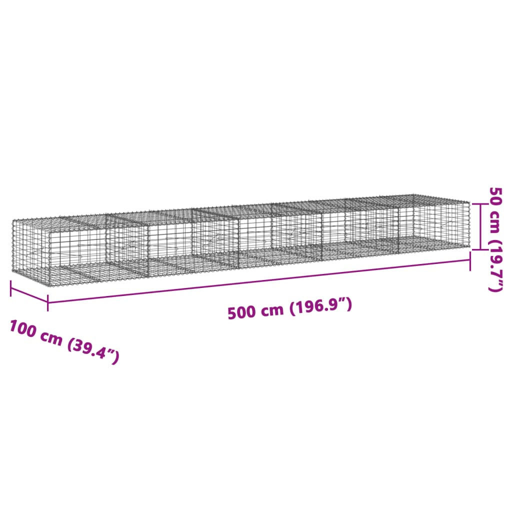 vidaXL Coș gabion cu capac, 500x100x50 cm, fier galvanizat