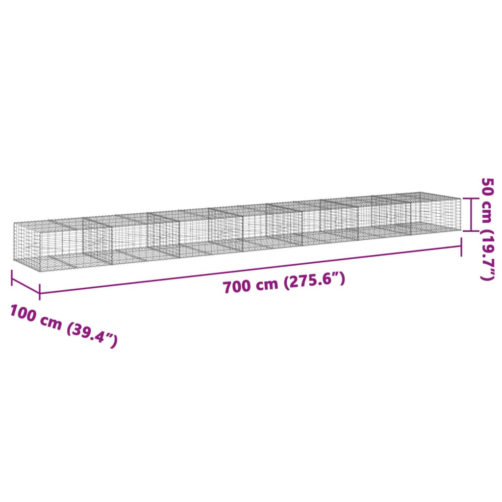 vidaXL Coș gabion cu capac, 700x100x50 cm, fier galvanizat