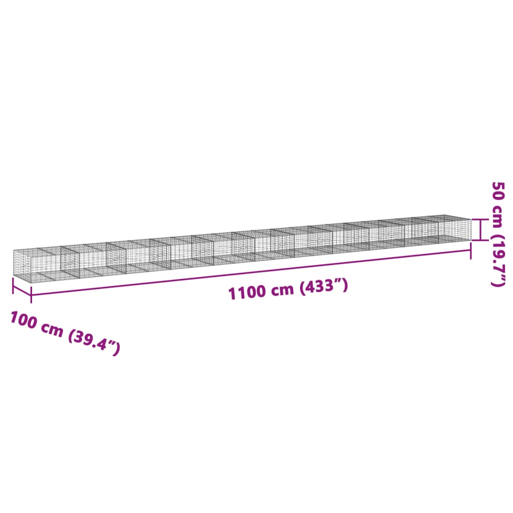 vidaXL Coș gabion cu capac, 1100x100x50 cm, fier galvanizat vidaXL Coș gabion cu capac, 1100x100x50 cm, fier galvanizat