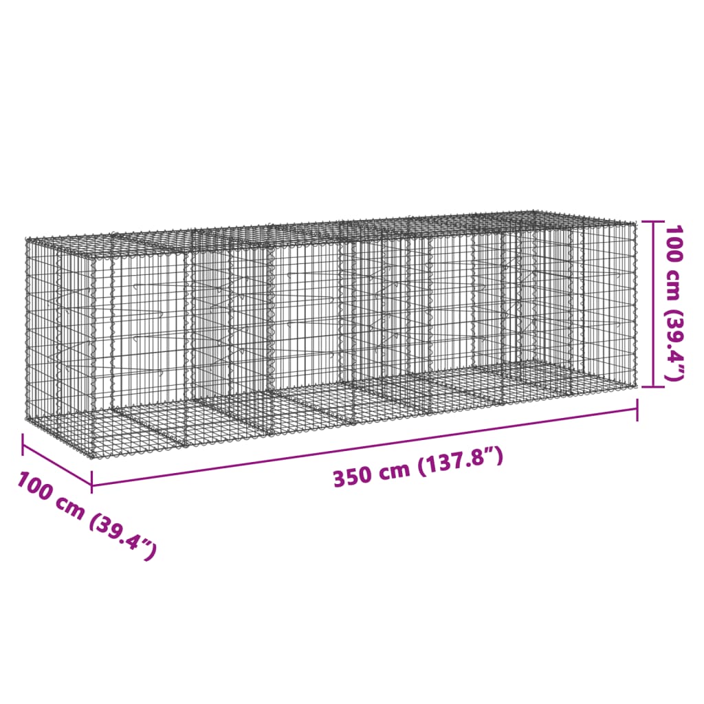 vidaXL Coș gabion cu capac, 350x100x100 cm, fier galvanizat