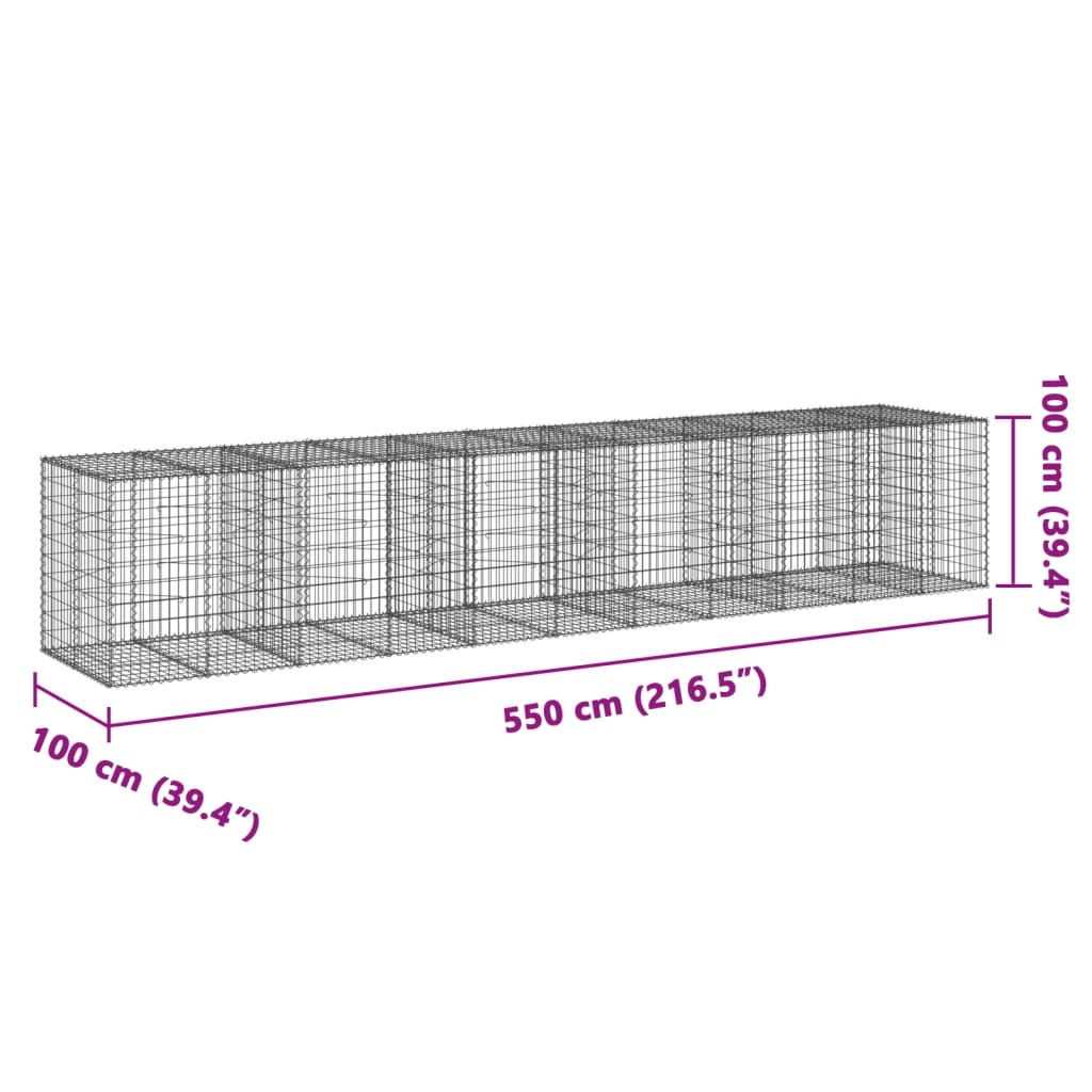 vidaXL Coș gabion cu capac, 550x100x100 cm, fier galvanizat vidaXL Coș gabion cu capac, 550x100x100 cm, fier galvanizat