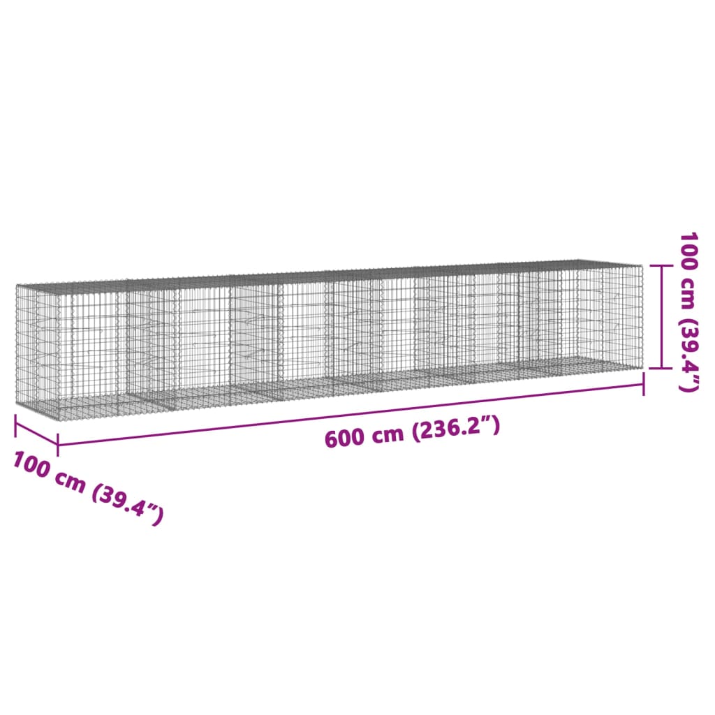 vidaXL Coș gabion cu capac, 600x100x100 cm, fier galvanizat vidaXL Coș gabion cu capac, 600x100x100 cm, fier galvanizat