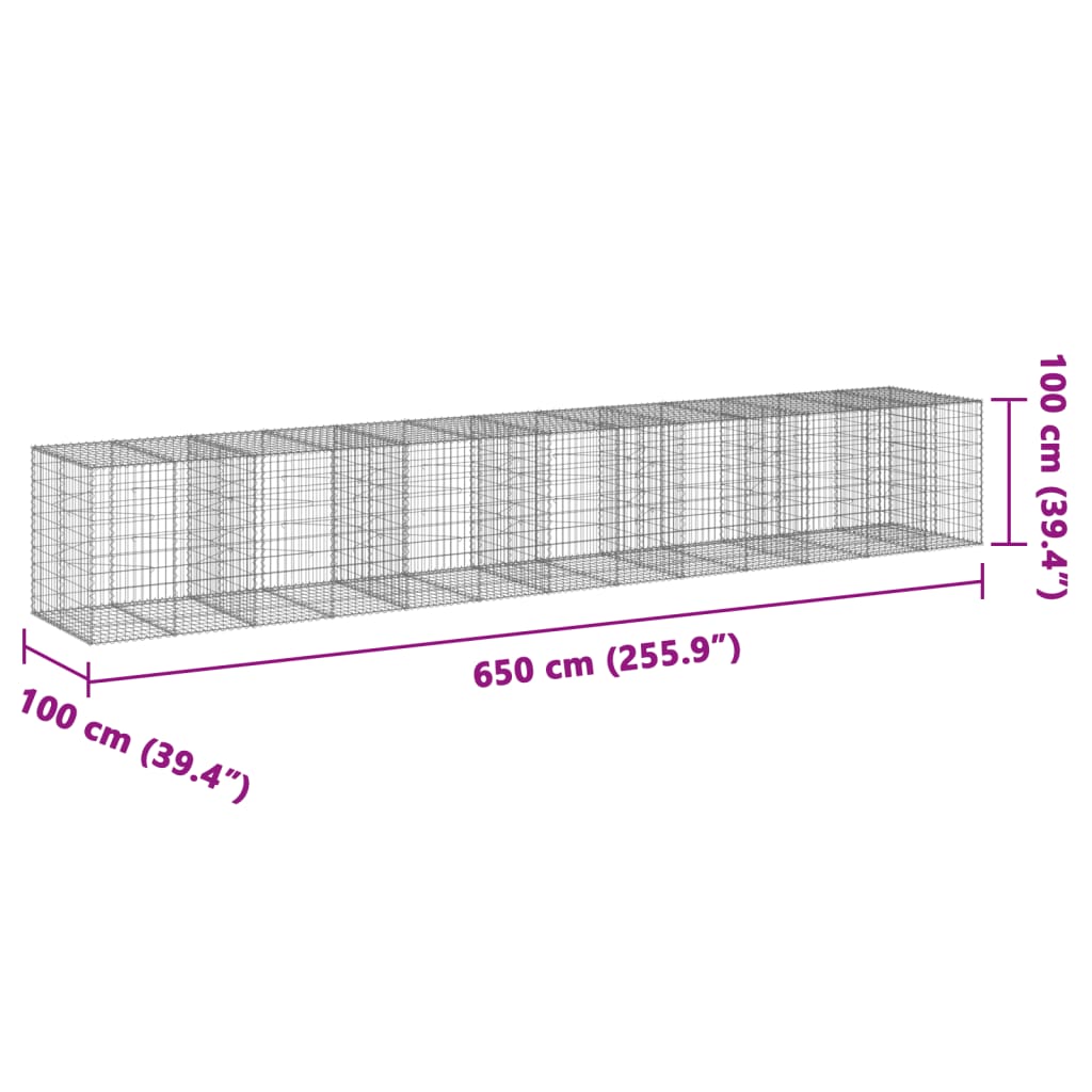 vidaXL Coș gabion cu capac, 650x100x100 cm, fier galvanizat vidaXL Coș gabion cu capac, 650x100x100 cm, fier galvanizat