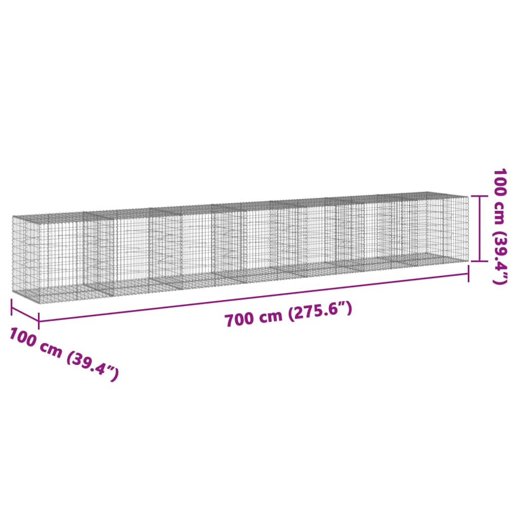 vidaXL Coș gabion cu capac, 700x100x100 cm, fier galvanizat vidaXL Coș gabion cu capac, 700x100x100 cm, fier galvanizat