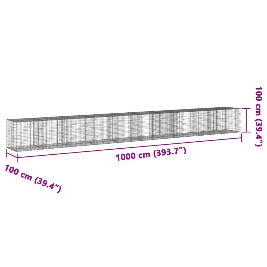 vidaXL Coș gabion cu capac, 1000x100x100 cm, fier galvanizat vidaXL Coș gabion cu capac, 1000x100x100 cm, fier galvanizat