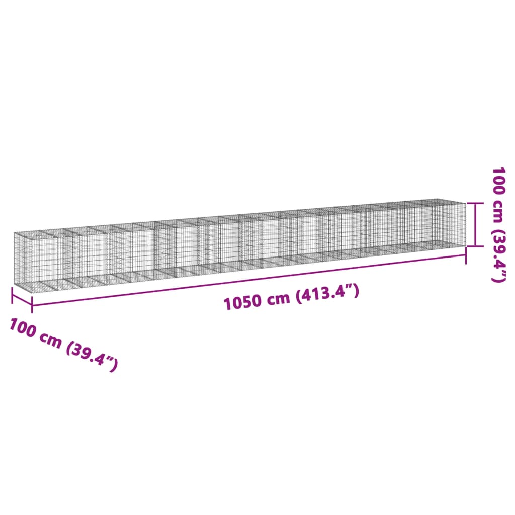 vidaXL Coș gabion cu capac, 1050x100x100 cm, fier galvanizat vidaXL Coș gabion cu capac, 1050x100x100 cm, fier galvanizat