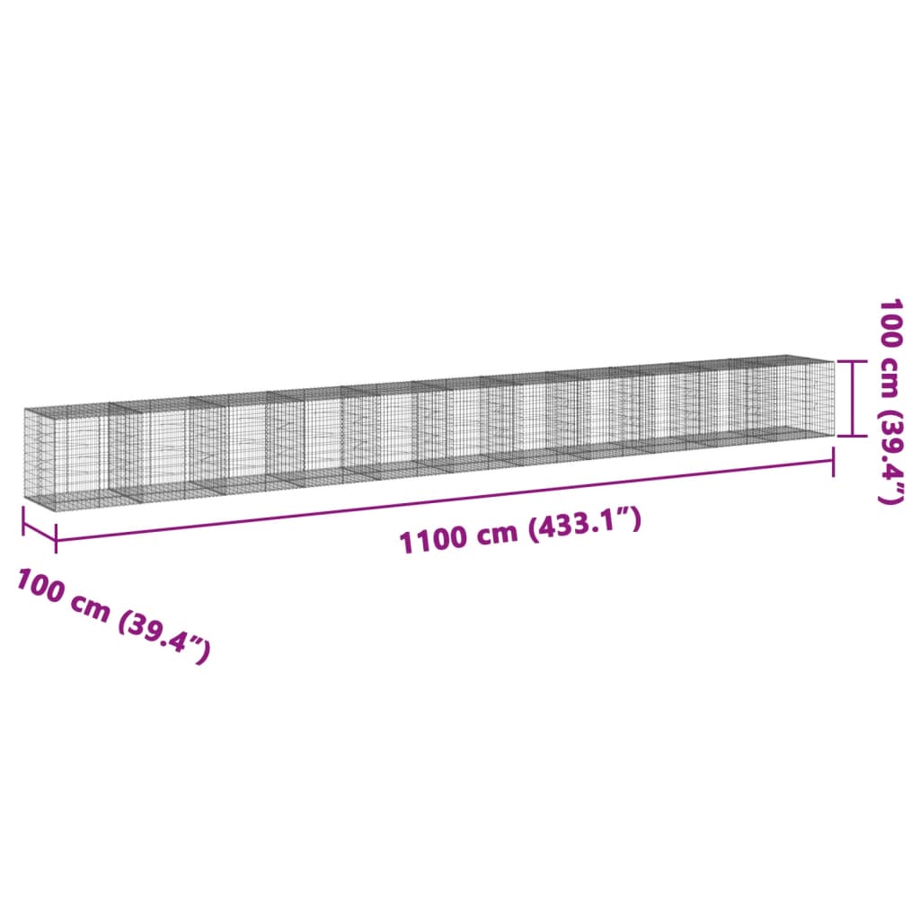 vidaXL Coș gabion cu capac, 1100x100x100 cm, fier galvanizat vidaXL Coș gabion cu capac, 1100x100x100 cm, fier galvanizat