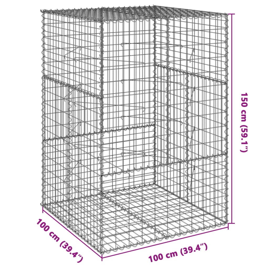 vidaXL Coș gabion cu capac, 100x100x150 cm, fier galvanizat vidaXL Coș gabion cu capac, 100x100x150 cm, fier galvanizat