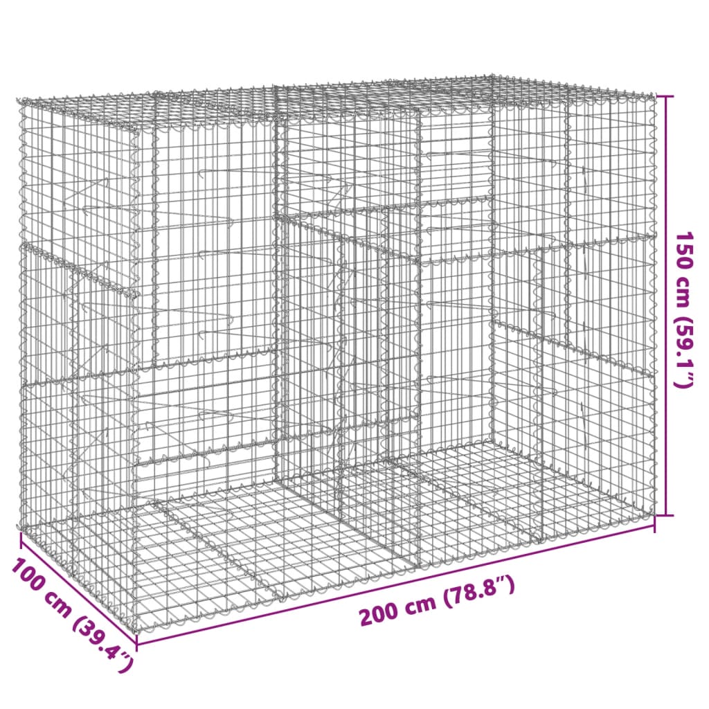 vidaXL Coș gabion cu capac, 200x100x150 cm, fier galvanizat vidaXL Coș gabion cu capac, 200x100x150 cm, fier galvanizat