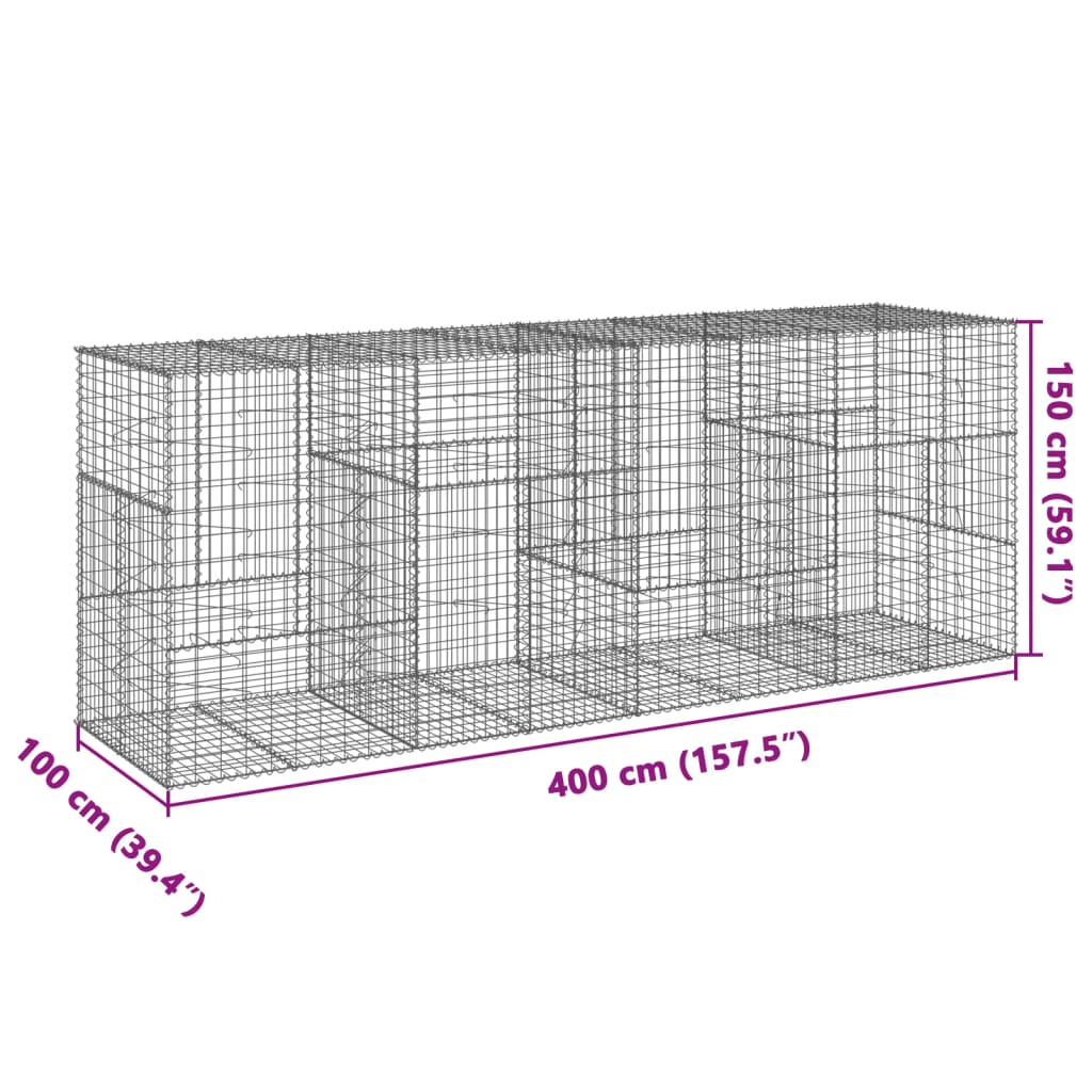 vidaXL Coș gabion cu capac, 400x100x150 cm, fier galvanizat vidaXL Coș gabion cu capac, 400x100x150 cm, fier galvanizat