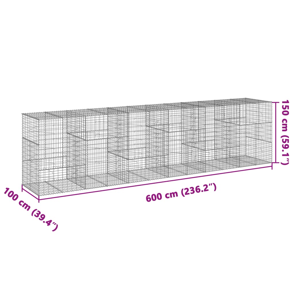 vidaXL Coș gabion cu capac, 600x100x150 cm, fier galvanizat vidaXL Coș gabion cu capac, 600x100x150 cm, fier galvanizat