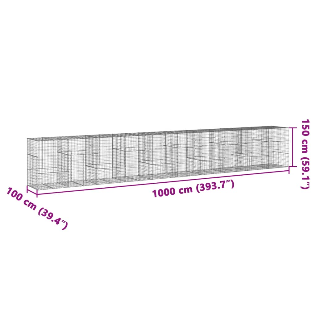 vidaXL Coș gabion cu capac, 1000x100x150 cm, fier galvanizat vidaXL Coș gabion cu capac, 1000x100x150 cm, fier galvanizat